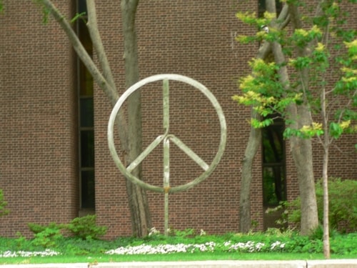Peace sign sculpture